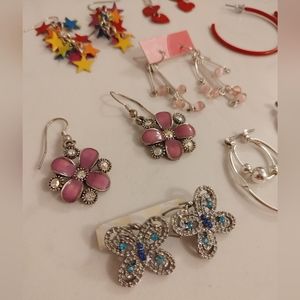 Assortment of 16 Pairs of Earrings and a Bracelet